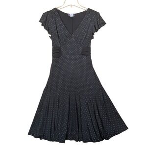 Vintage‎ Volume One Y2K Black Polka Dot Stretch Retro Dress Midi Women's Medium